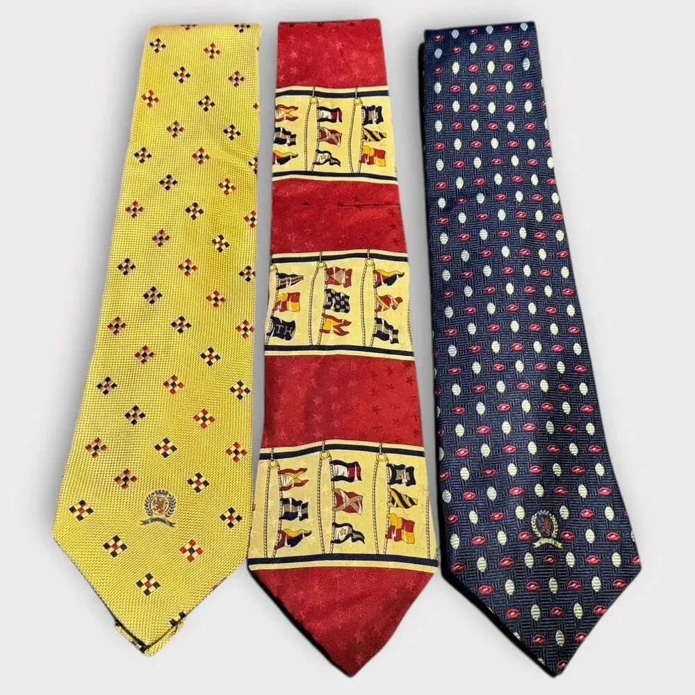 3x Tommy Hilfiger Gentleman Nautical Men's Ties Preppy Vintage Bold Boat Casual